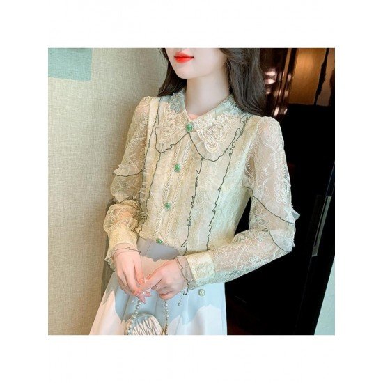  2022 Fall French Lace Embroidery Long Sleeve Shirt