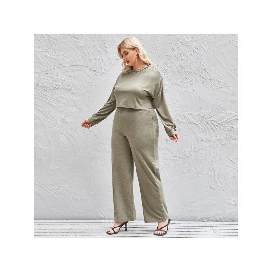  Pure Color Round Neck Women's Trousers Suit