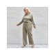  Pure Color Round Neck Women's Trousers Suit