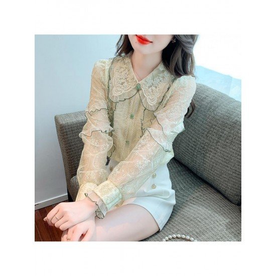  2022 Fall French Lace Embroidery Long Sleeve Shirt