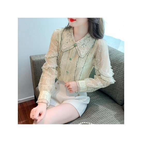  2022 Fall French Lace Embroidery Long Sleeve Shirt