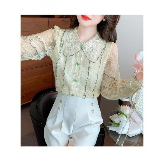  2022 Fall French Lace Embroidery Long Sleeve Shirt