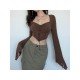 Y2K Style Vintage Ruched Long Sleeve Crop Tops