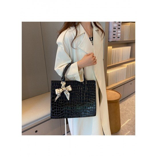  Fashion PU Pure Color Alligator Print Handbag