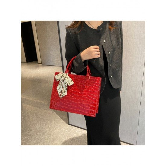  Fashion PU Pure Color Alligator Print Handbag