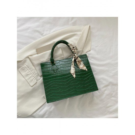  Fashion PU Pure Color Alligator Print Handbag