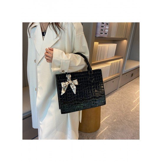  Fashion PU Pure Color Alligator Print Handbag