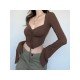 Y2K Style Vintage Ruched Long Sleeve Crop Tops