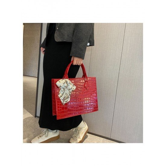  Fashion PU Pure Color Alligator Print Handbag