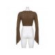 Y2K Style Vintage Ruched Long Sleeve Crop Tops