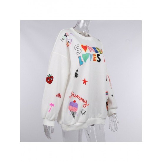  Fashion Letter Printed Butterfly Pattern Pullover Top