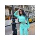  Pure Color Round Neck Women's Casual Suit