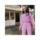  Pure Color Round Neck Women's Casual Suit