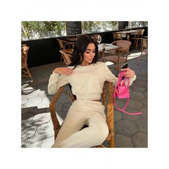  Pure Color Round Neck Women's Casual Suit