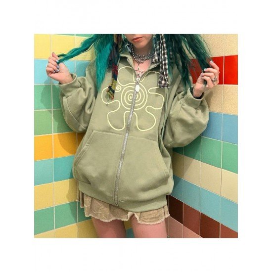 Printed Pockets Oversized Hooded Collar Women Coats