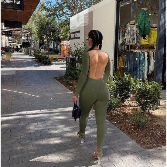  Sexy Pure Color Backless Jumpsuit For Women