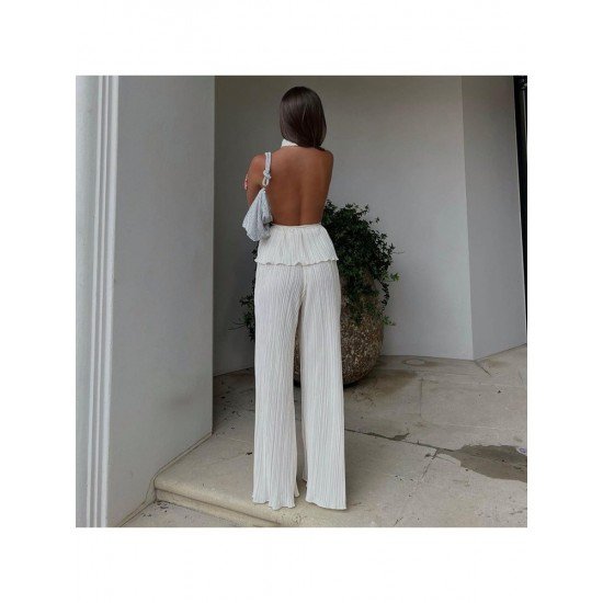 Stringy Selvedge Backless Halter Top And Pant Sets