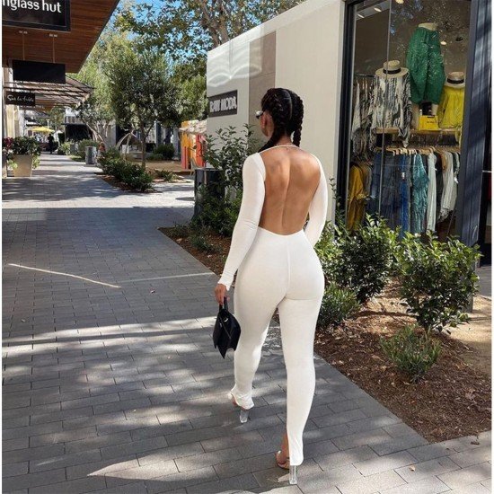  Sexy Pure Color Backless Jumpsuit For Women