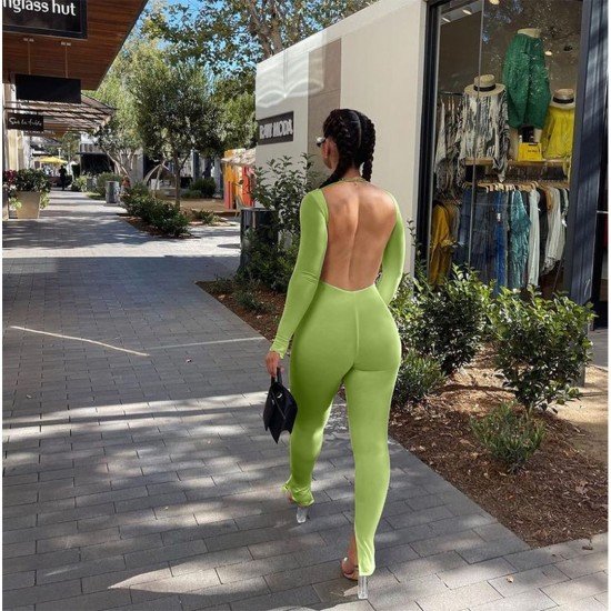  Sexy Pure Color Backless Jumpsuit For Women