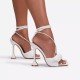 White Lace Up High Heeled Sandals 