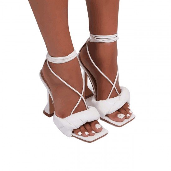 White Lace Up High Heeled Sandals 