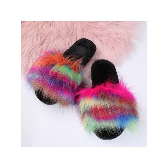  2022 Flat Fur Home Slippers For Women