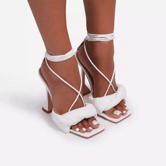 White Lace Up High Heeled Sandals 