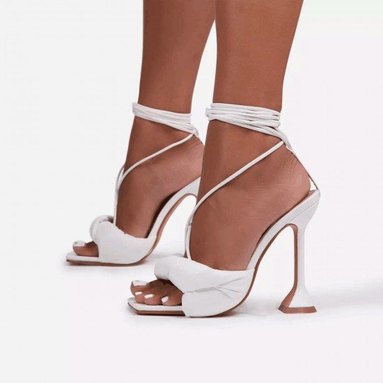 White Lace Up High Heeled Sandals 