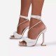 White Lace Up High Heeled Sandals 