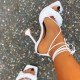 White Lace Up High Heeled Sandals 