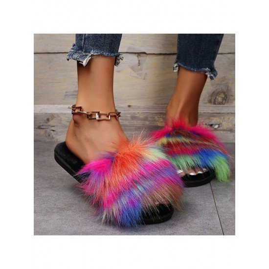  2022 Flat Fur Home Slippers For Women