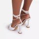 White Lace Up High Heeled Sandals 