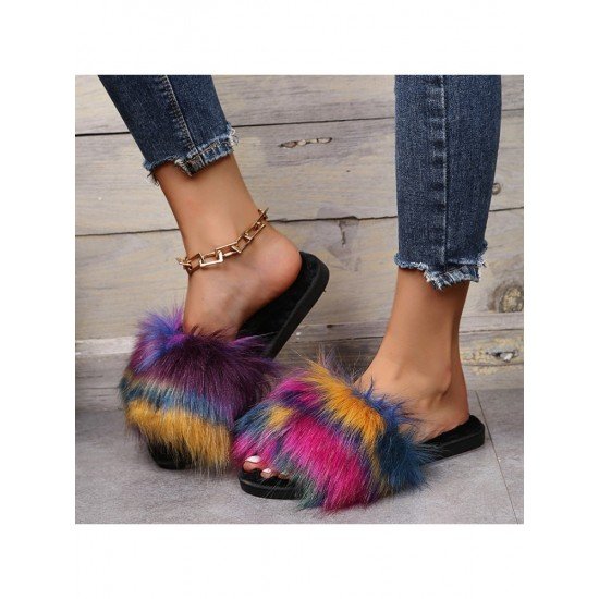  2022 Flat Fur Home Slippers For Women