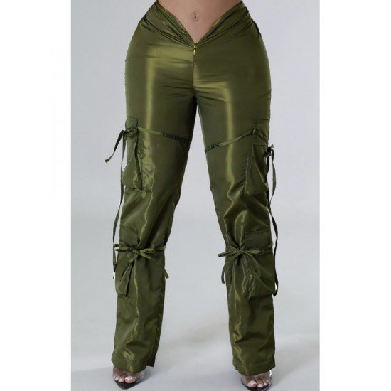  Pure Color Zipper Casual Pants For Women