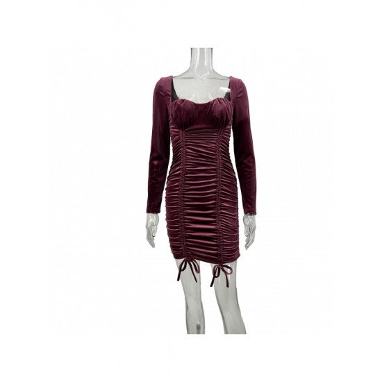  Sexy Pure Color Drawstring Tight Women's Dress