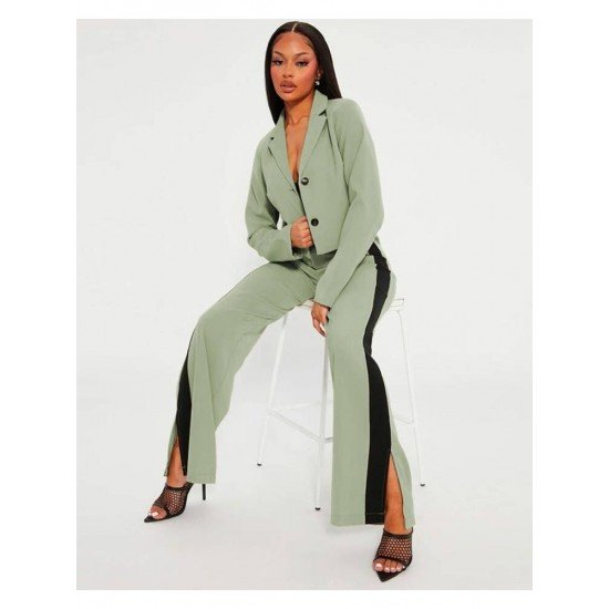  Casual Lapel Top And Split Trouser Women's Suit