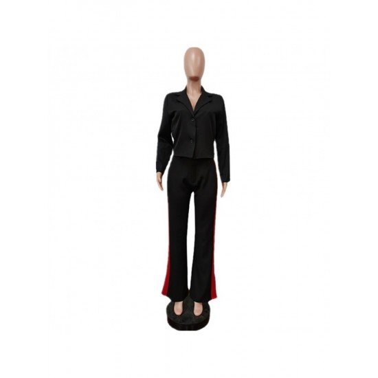  Casual Lapel Top And Split Trouser Women's Suit