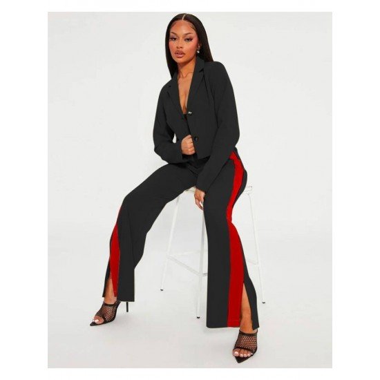  Casual Lapel Top And Split Trouser Women's Suit