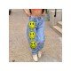  Smiling Face Printing Casual Denim Pants