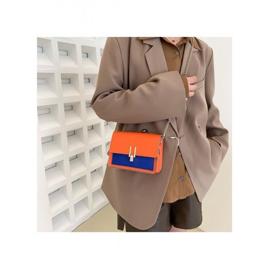  Fashion Contrast Color Patchwork PU Shoulder Bags