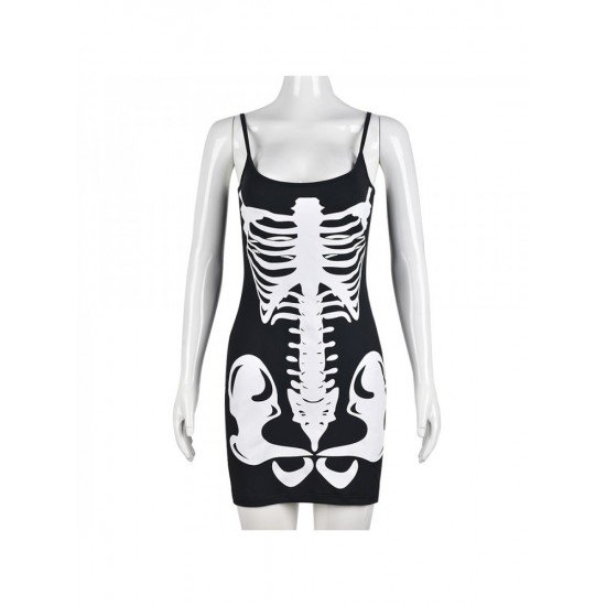  Sexy U Neck Skull Printing Women's Sleeveless Dress