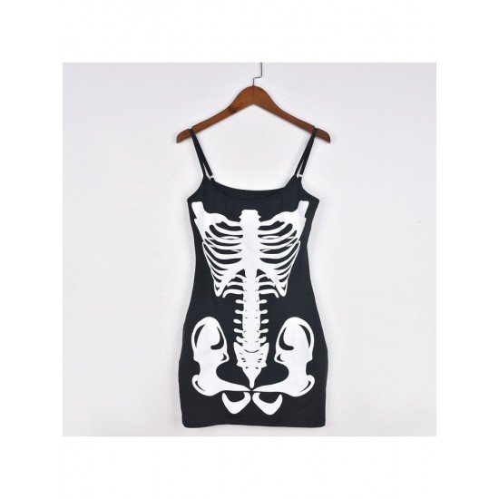  Sexy U Neck Skull Printing Women's Sleeveless Dress