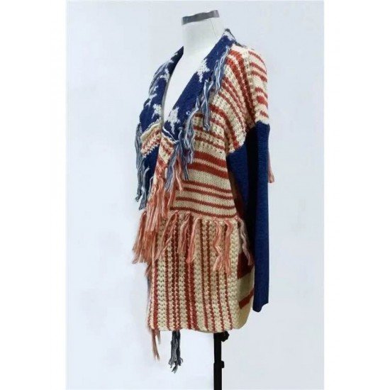 Striped Tassel Ladies Casual Sweater Cardigan Coats