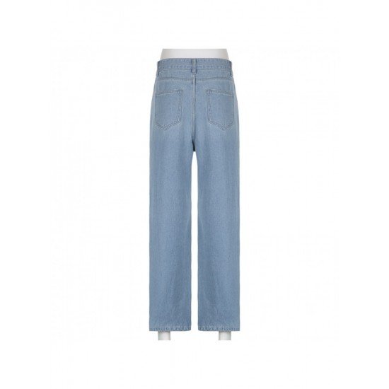 Low Rise Blue Straight Leg Jeans For Ladies