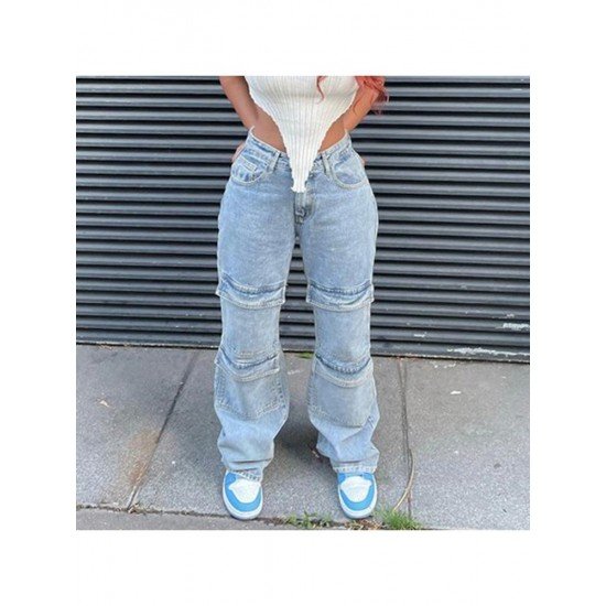 Low Rise Blue Straight Leg Jeans For Ladies