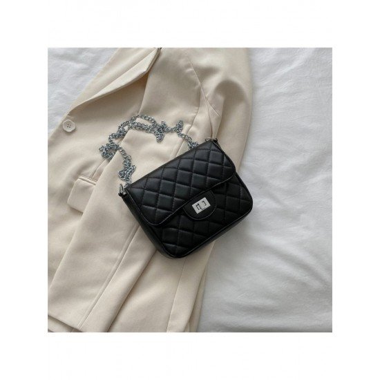 Soft PU Pure Color Rhombus Lattice Chain Bags