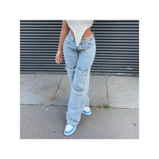 Low Rise Blue Straight Leg Jeans For Ladies