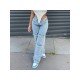 Low Rise Blue Straight Leg Jeans For Ladies