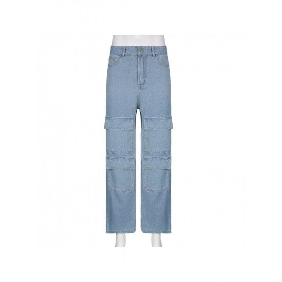 Low Rise Blue Straight Leg Jeans For Ladies