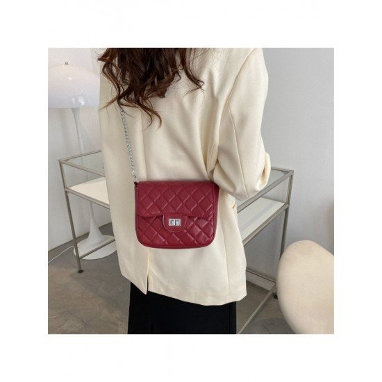 Soft PU Pure Color Rhombus Lattice Chain Bags